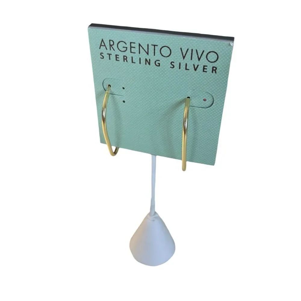 Argento Vivo Gold Tone Sterling Silver Elongated Hoop Earrings. - Picture 3 of 5
